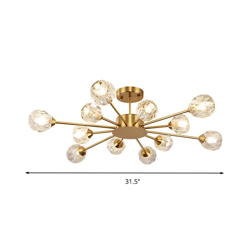 Cristal d'ébullition à l'or à facettes multiples Sputnik 12 Heads Postmoderne Semi-Flush Mount Light Fixture
