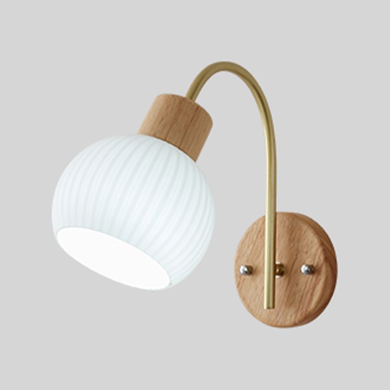Wood Modern Wall Sconce Geometric Shape Wall Light with Glass Shade for Bedroom