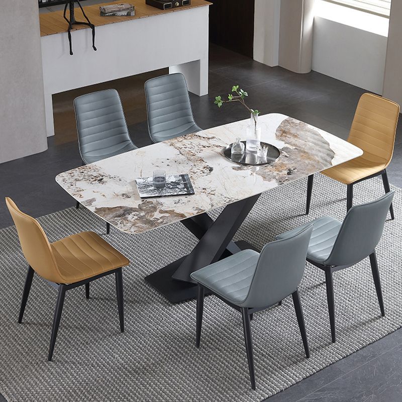 Industrial Faux Leather Chairs Armless Side Chairs with Metal Legs for Home Use