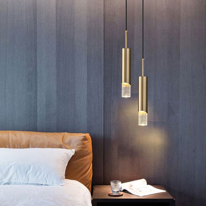 Bedroom Suspended Lighting Fixture Modern Style Hanging Light Kit with Tube Acrylic Shade
