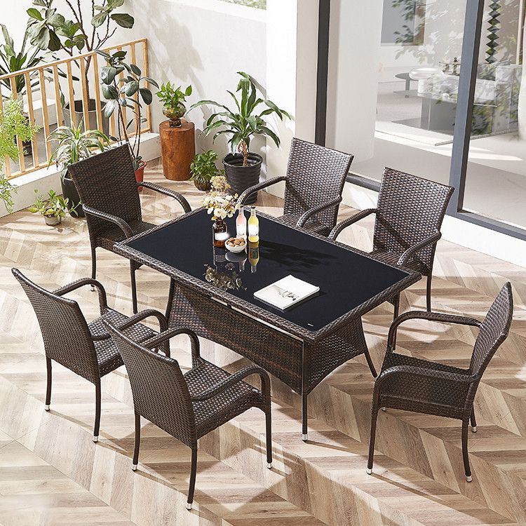 Modern Style Dining Set Glass Top 5/7 Pieces Water Resistant Dining Set