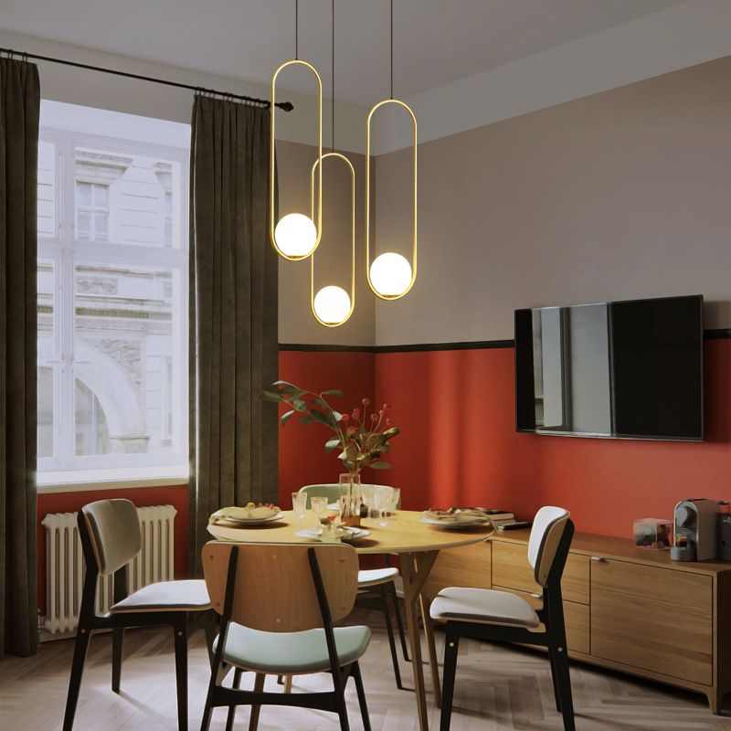 Modern Creative Cluster Pendant Light Wrought Iron Indoor Hanging Light with White Glass Shade