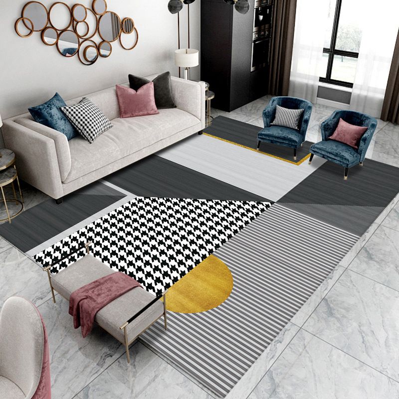 Dark Grey Modern Rug Polyester Graphic Indoor Rug Non-Slip Backing Rug for Living Room