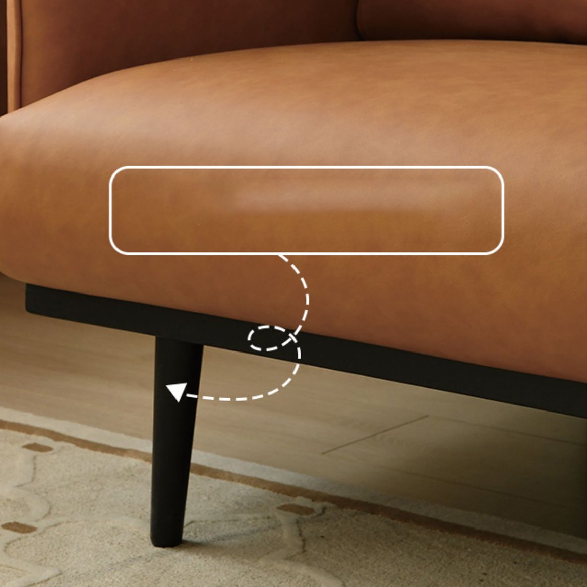 Faux Leather Standard Sofa Square Arm Sofa withTufted Back in Solid Wood