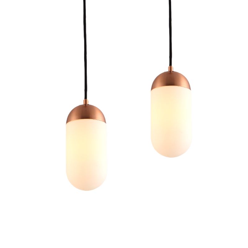 Post Modern Capsule Multi Ceiling Light White Glass 2 Lights Bedside Arced Pendant Lamp in Copper