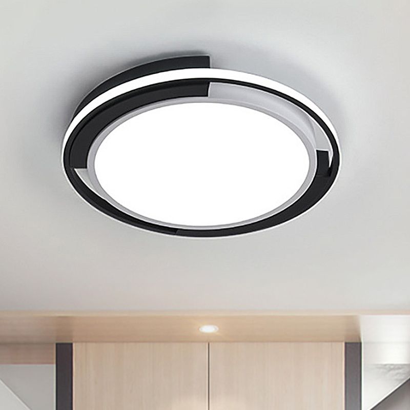 Black Circular Flush Lighting Contemporary Led Metal Flush Mount Light Fixture with Frosted Diffuser in White/Warm Light, 19"/22" Wide