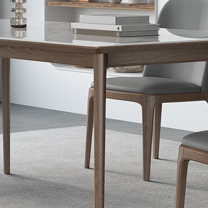 White Stone Top Dining Table Mid-Century Modern Dining Table with 4 Wood Legs