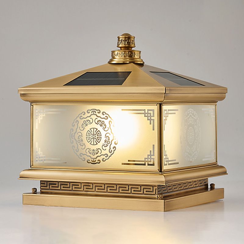 Rectangle Shape Metal Solar Pillar Lamp Modern 1-Light Outdoor Waterproof Light