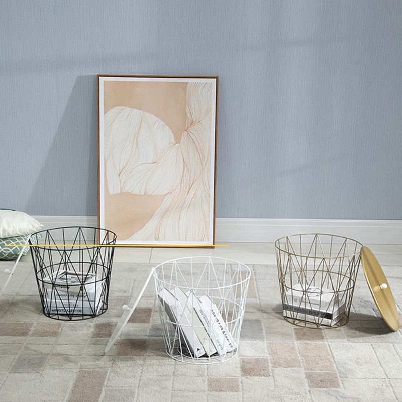 Fram Base Coffee or End Table with Storage Contemporary Metal Round Top