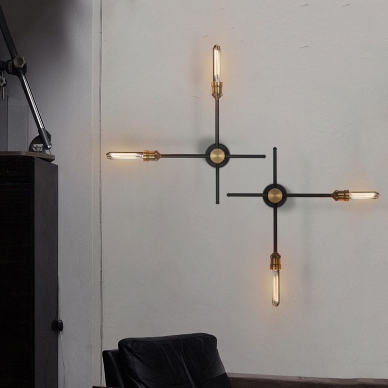 2/3 Heads Metal Wall Sconce Colonialist Black and Gold Crossed Living Room Wall Mount Light Fixture