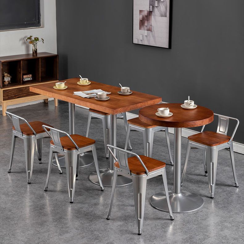 Industrial Style Solid Wood Dining Table Brown Table with Metal Base for Dinning Room