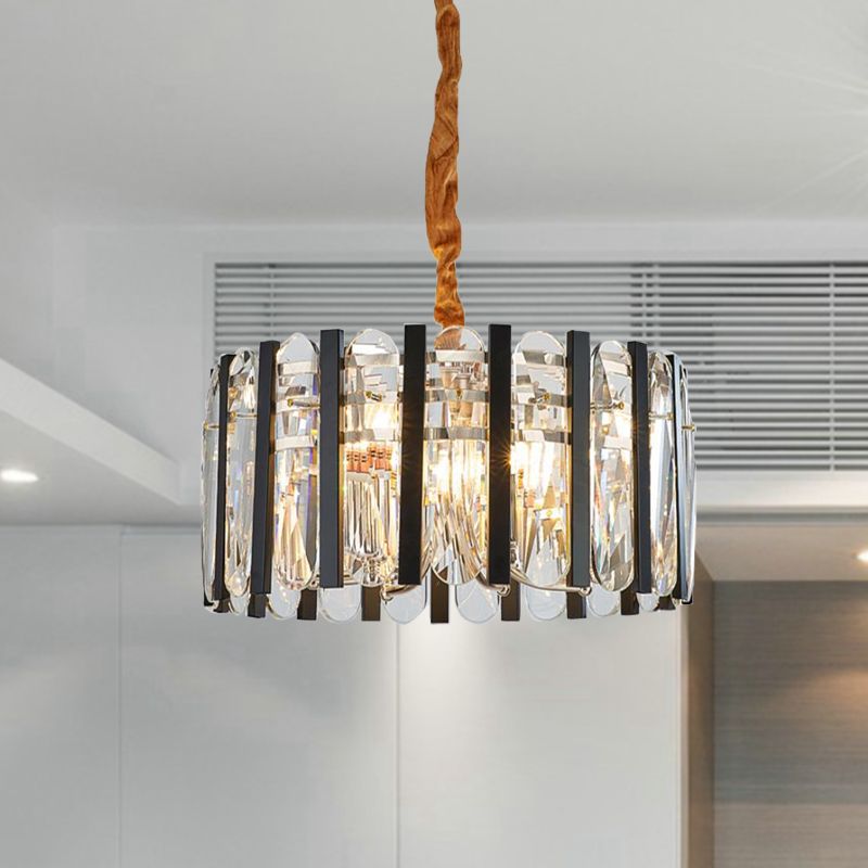 Luz de la lámpara de araña de comedor de 6 bulbo con lámpara de colgante negro y dorado con tono de cristal biselado