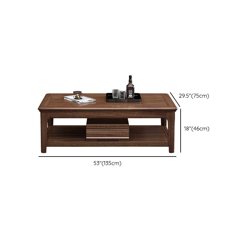 Solid Wood Coffee Table with Storage Drawers and 4 Legs Brown