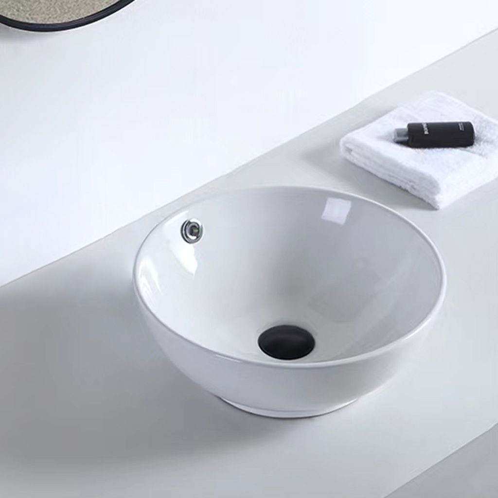 Contemporary Bathroom Sink Porcelain Pop-Up Drain Rectangular Vessel