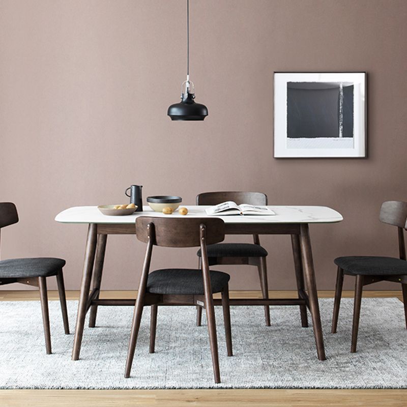 White Top Rectangle Dinner Table Mid-century Modern Style Trestle Base Table