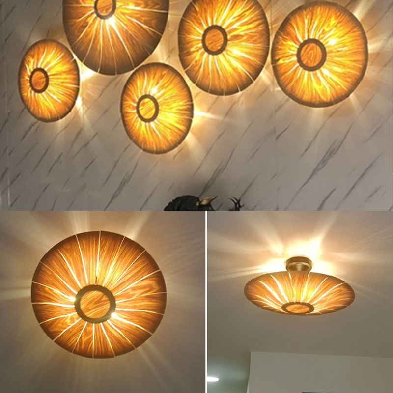 Simple Flush Mount Light Fixture Modern Ceiling Lamp with Wooden Shade for Sitting Room