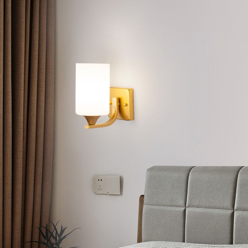 Cylindrical Wall Mount Lamp Modern Style with Glass Shade for Living Room