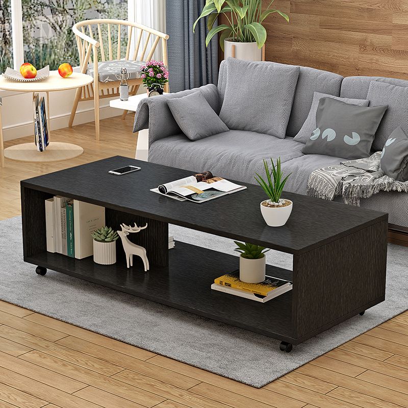 Modern Rectangle Coffee Table 15-inch Wooden Cocktail Table with Storage
