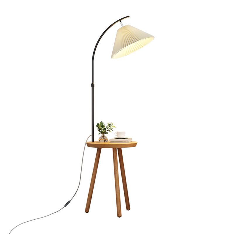 Nordic Colorful Floor Lamp Burlap Shade Floor Light with Wood Table for Living Room