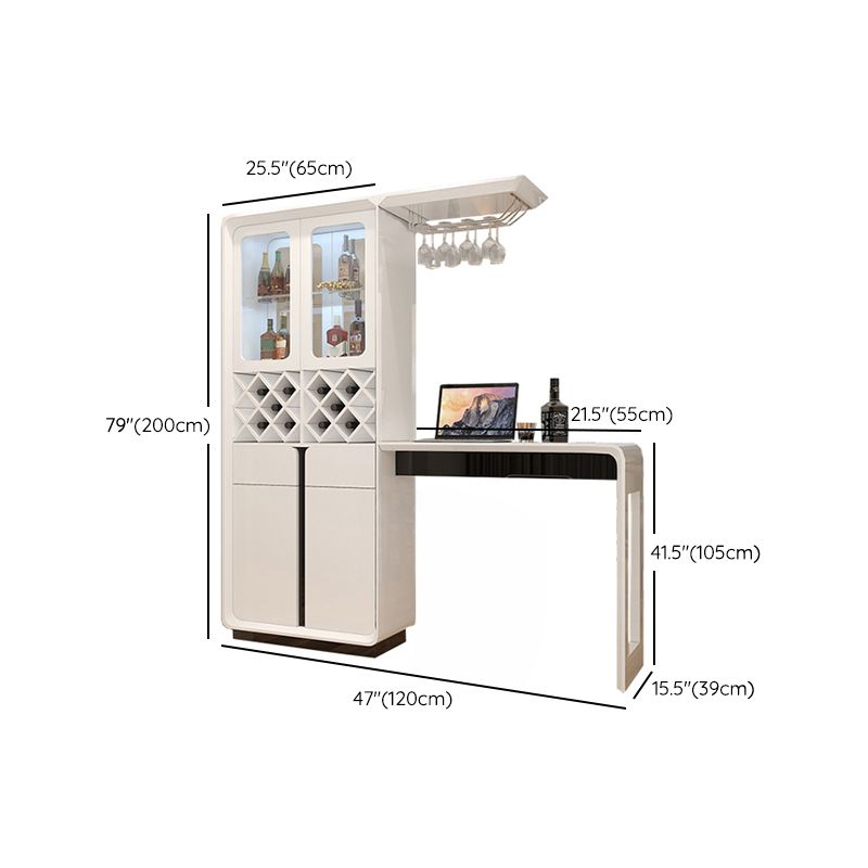 Modern Rectangle Bar Table Artificial Wood Base with Wine Cabinet for Living Room