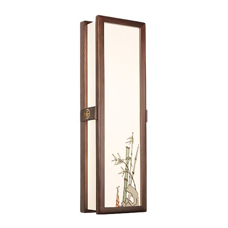 New Chinese Style Wooden Wall Light Cuboid LED Wall Lamp with Acrylic Shade for Bedroom