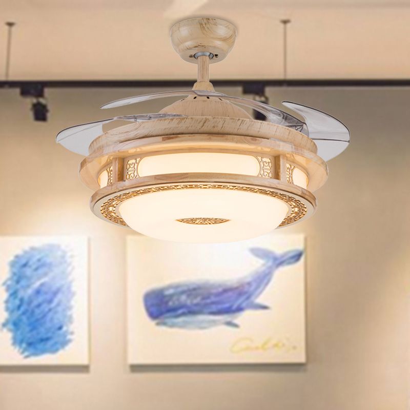 42 "Breitrahmen Semi Flush Leuchte Moderne Beige Wood 4 Klingen hängende Anhängerlüftellampe für das Restaurant