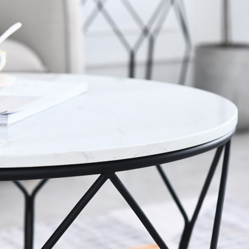 White Marble Frame 1 Coffee Table Modern Round Table for Living Room