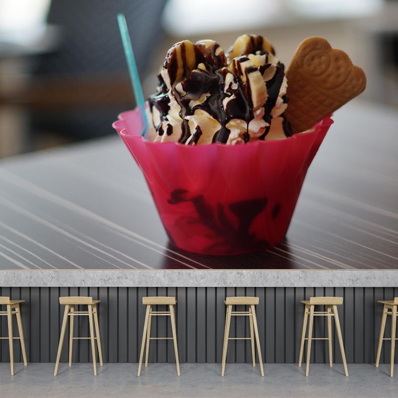 Dessert Shop Wall Mural with Ice Cream Painting Eco-friendly for Decoration