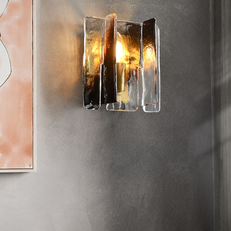 Modern Metal Wall Sconce Geometric Shape Wall Light with Glass Shade for Bedroom