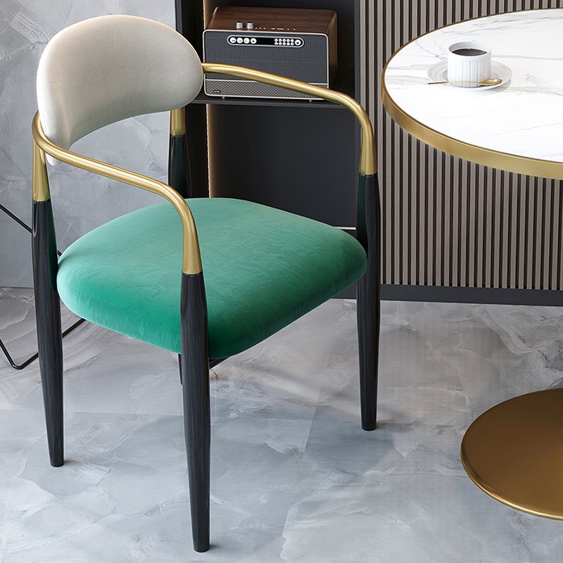 Contemporary Upholstered Arm Chair Home Metal Legs Dining Chair