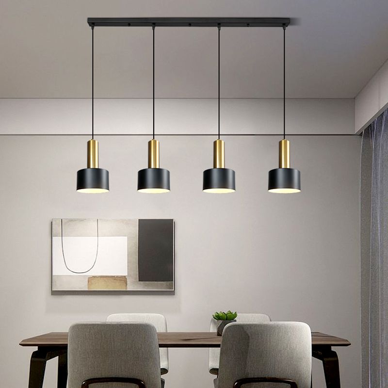 Lámpara de metal de electroplacas de luz colgante cilíndrico creativo moderno en negro y dorado