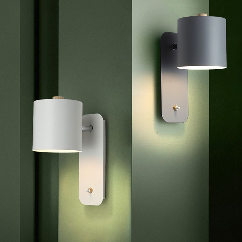 Lampe de lecture de cylindre pivable lampe nordique métallique à un seul bulbe lumière avec bouton d'alimentation