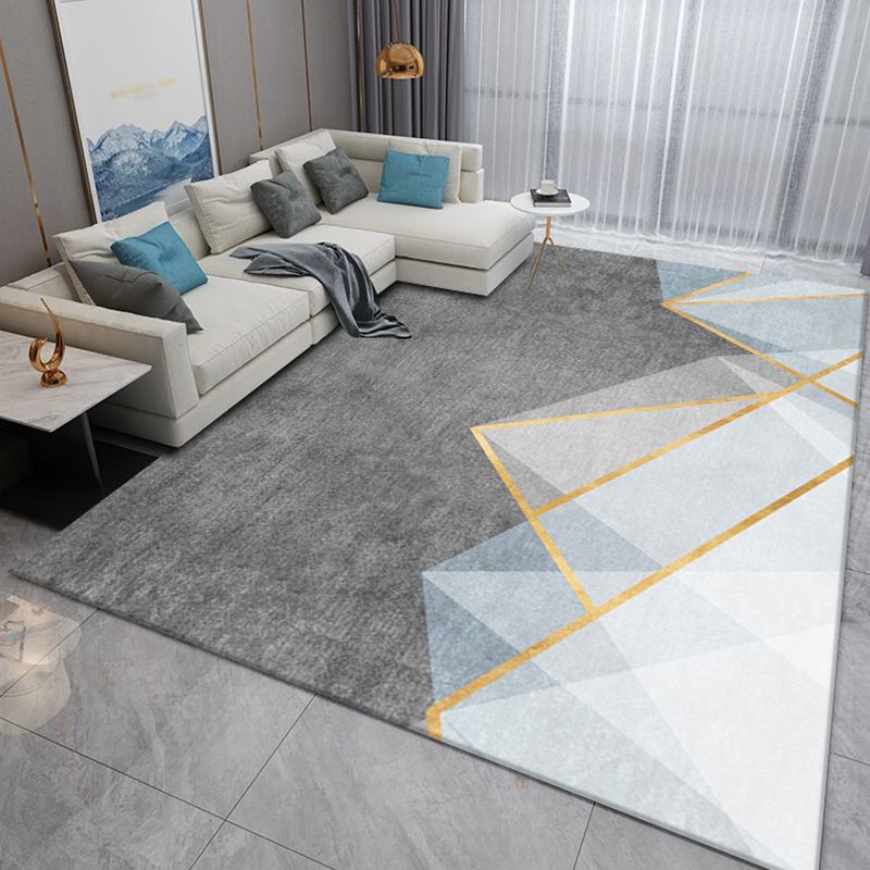 Grey Tone Modern Indoor Rug Polyester Geometric Print Carpet Easy Care Rug for Home Decoration