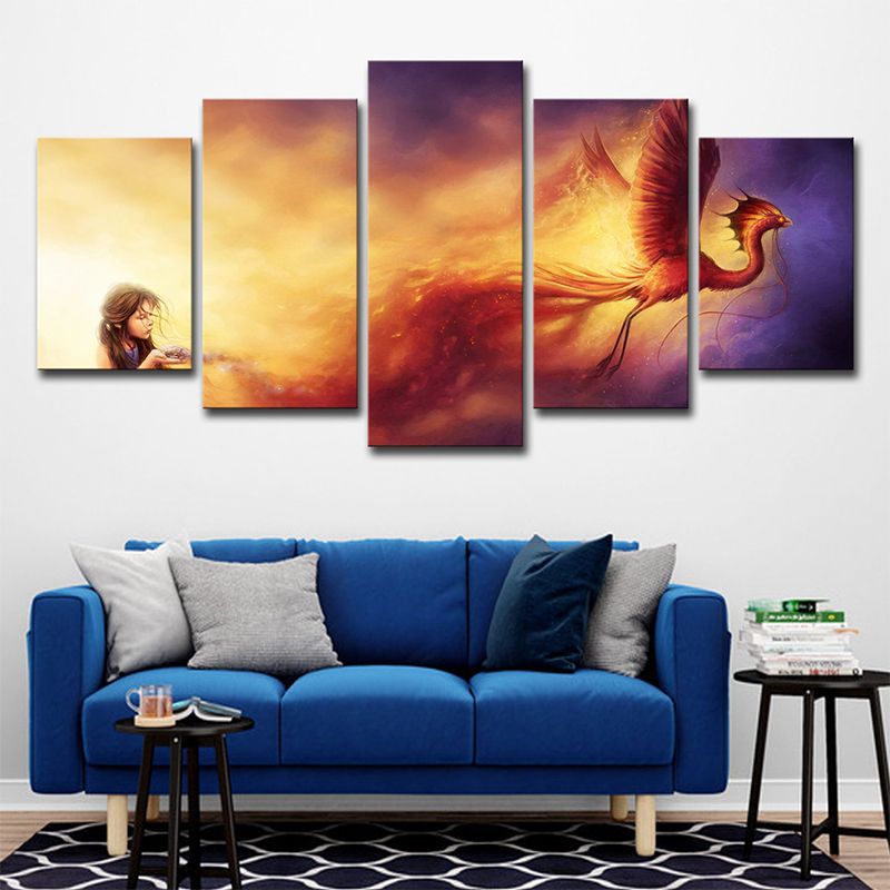 Phoenix Nirvana Canvas Art Kids Style Multi-Piece Girls Bedroom Wall Decor in Yellow