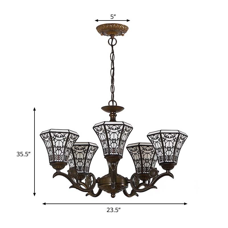 Lodge Style Bell Candant Lighting White and Black Glass 5 Luci Lampada lampadina con catena