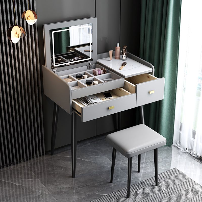 Contemporary Vanity Desk 2- Drawer Slate Top Table Makeup Vanity