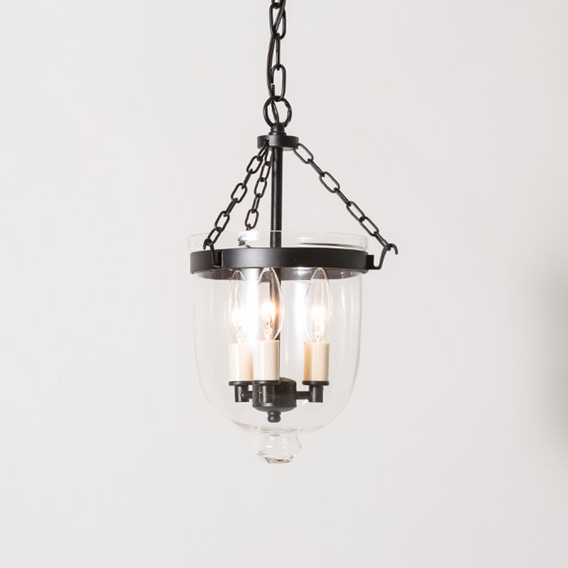 3-Light Inverted Cloche Shaped Pendant Lighting Vintage Clear Glass Chandelier for Living Room