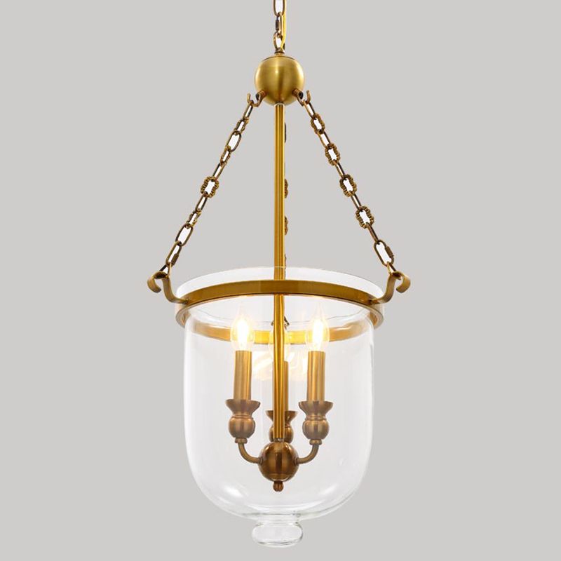 3 Bulbs Restaurant Hanging Pendant Modern Gold Down Lighting with Bell Clear Glass Shade, 14"/16" W
