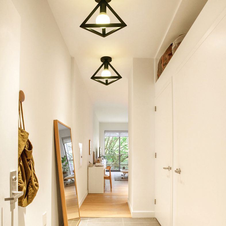 Marco geométrico de hierro forjado mini luz de techo de estilo jubilado de estilo industrial