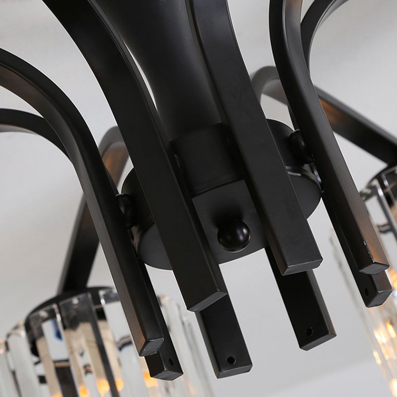 Contemporary Cylinder Flush Light Crystal Flush Mount Ceiling Fixture in Black