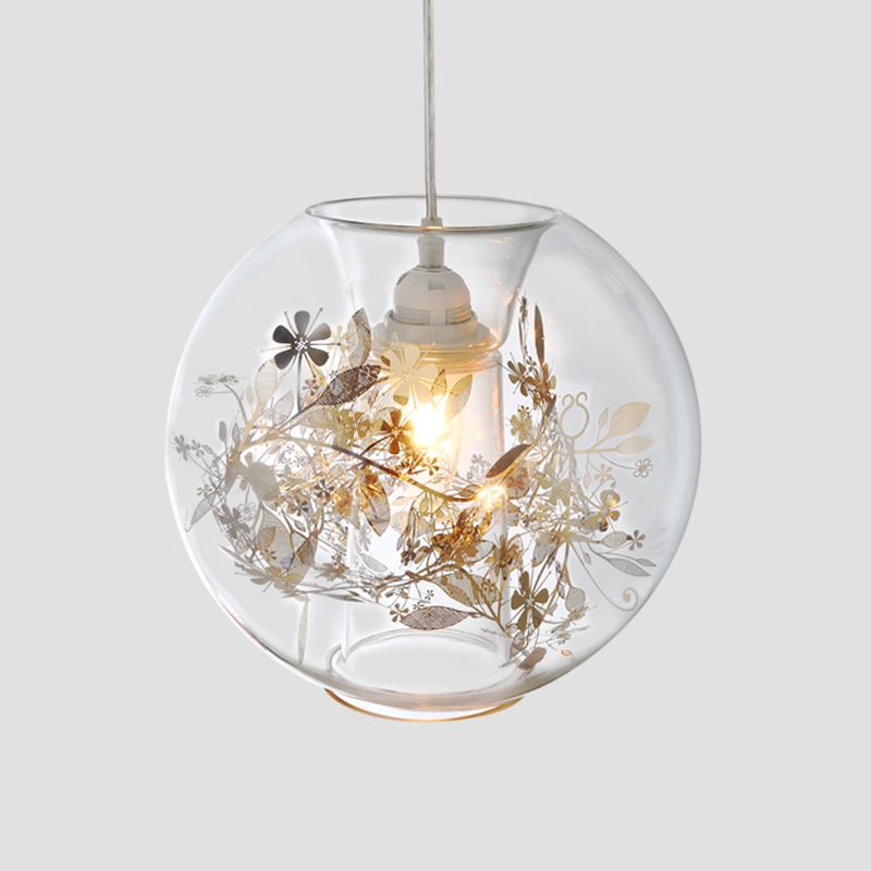 Modern Art Deco Pendant Light Spherical Clear Glass 1 Light Suspension Light  for Living Room