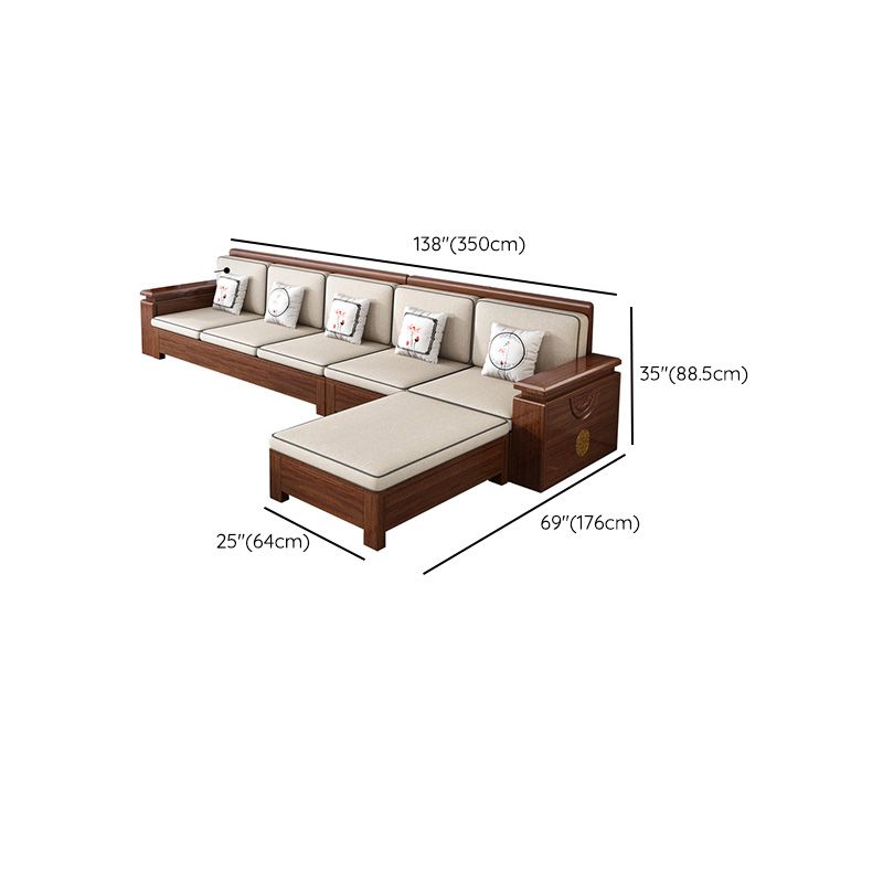 Contemporary Solid Wood Frame Sofa in Brown Cotton Blend Sofa