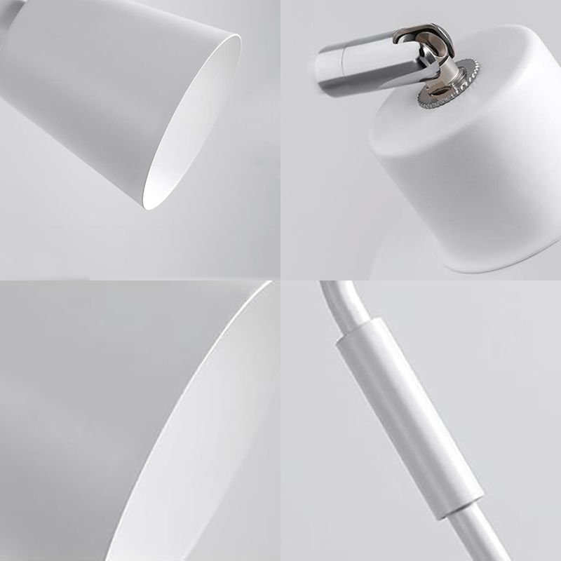 1 Bulb Wall Sconce Modern Style Bucket Metal Sconce Wall Lighting with Adjustable Arm in White for Corridor