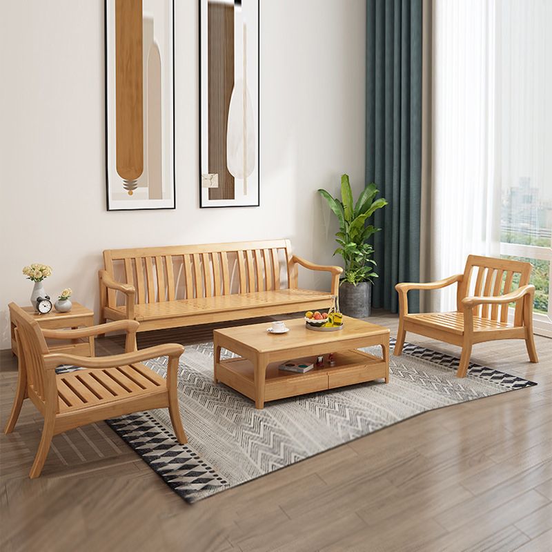 Pillow Back Wood Settee No Distressing Stationary Sofa for Living Room
