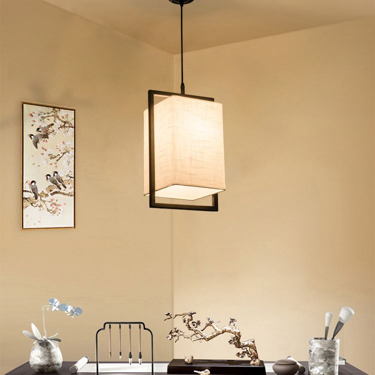 Éclair de suspension ombragée en tissu Minimaliste à 1 léger pendentif en noir et blanc pour couloir