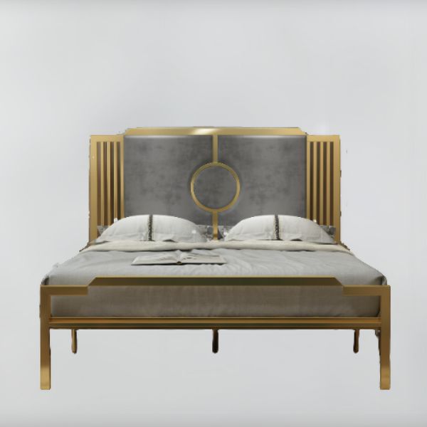 78.74" Wire-Grid Bed Frame, Glam Metal  Bed with Headboard and Footboard