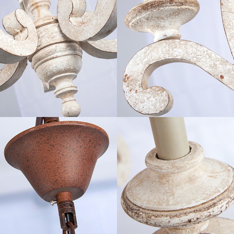 Metal Laser-Cut Chandelier Lamp Retro 5 Bulbs White Pendant Lighting Fixture for Living Room