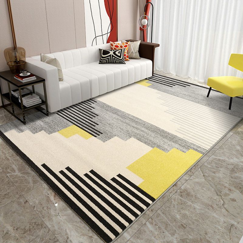 Modern Living Room Rug Multi Colored Geometric Indoor Polyster Non-Slip Backing Easy Care Carpet