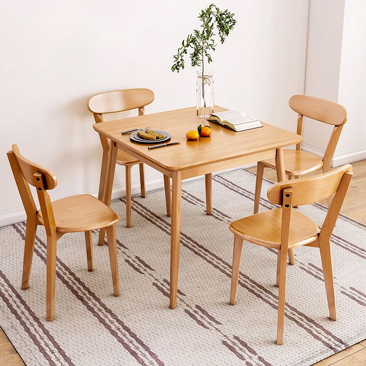 Modern Square Natural Rubberwood Space Saving Dining Table with 4 Legs