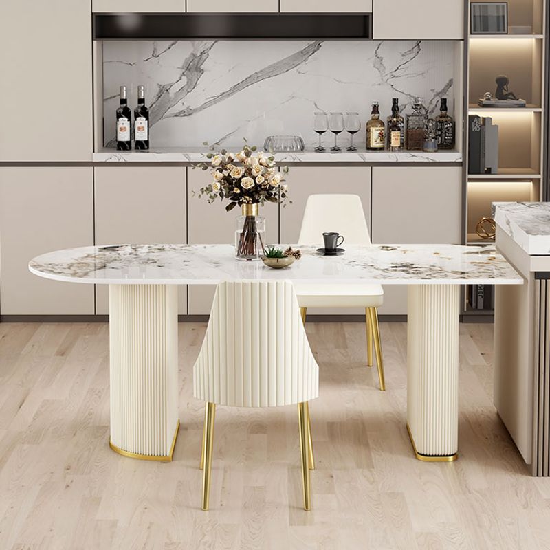 Freeform Sintered Stone Dining Table Luxury Double Pedestal Table for Dining Room